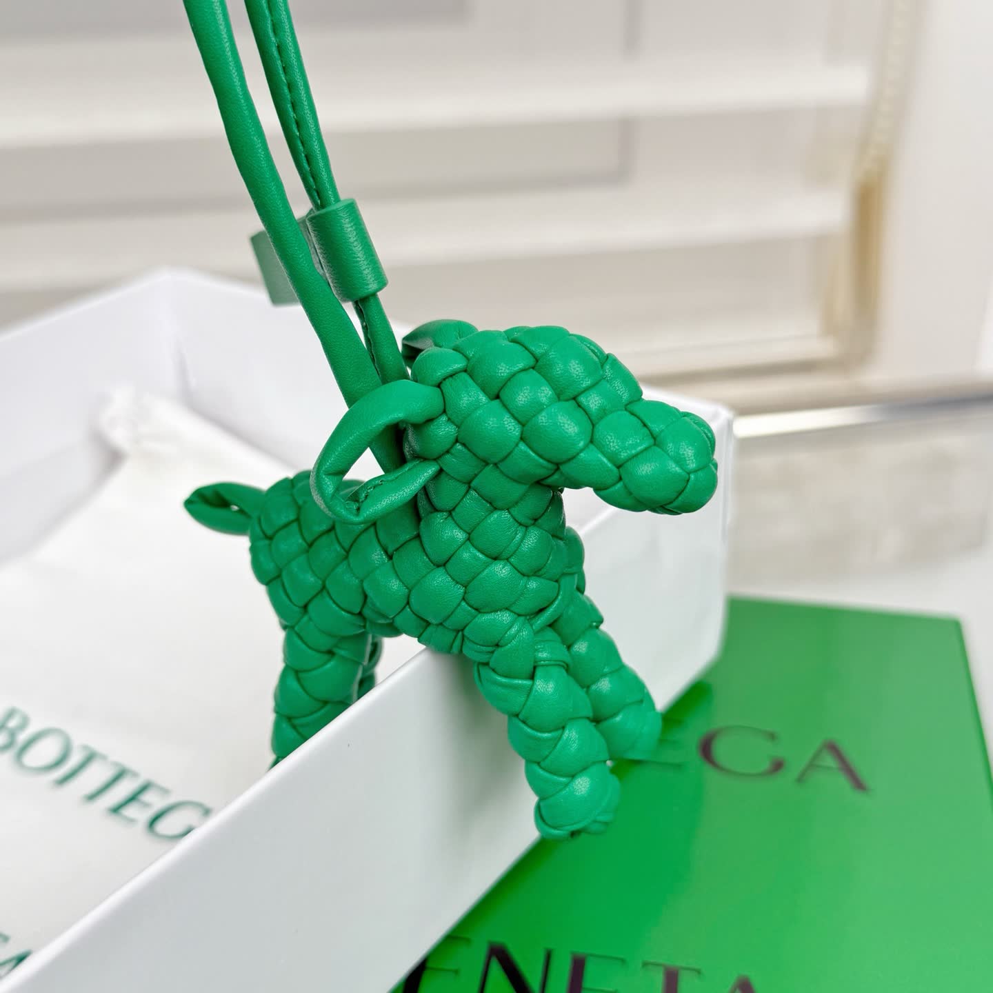 Bottega Veneta Green Leather Keychain